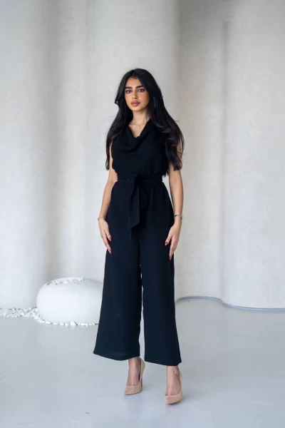 Linen jumpsuit, black, IB1070